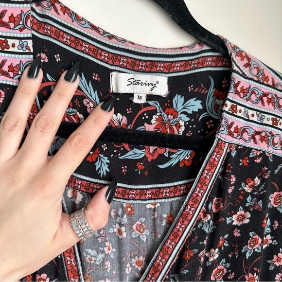 Cottagecore Staring black and pink floral midi dress - Picture 8 of 15